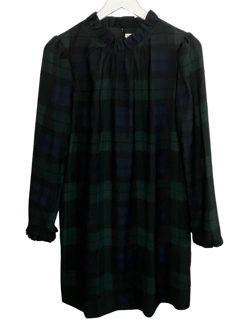 J. Crew Black Watch Plaid Mini Dress Shift Christmas Holiday Preppy Ruffle 8
